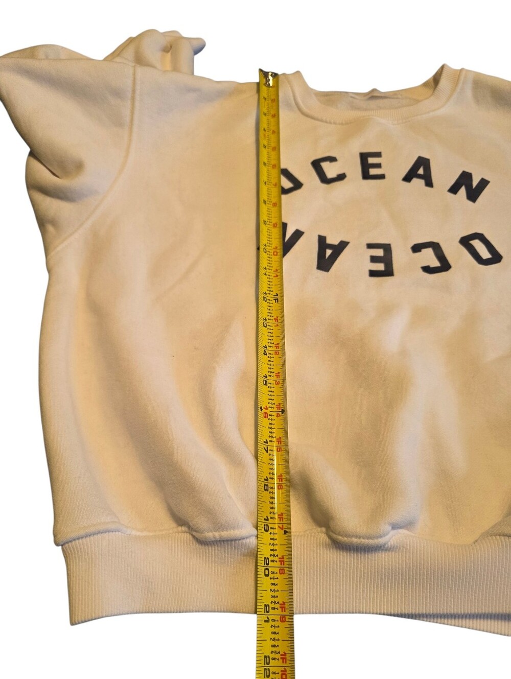 Chaun Shang White "Ocean" Mirror Image Blue Graphic Thick Sweatshirt OS - Picture 7 of 8